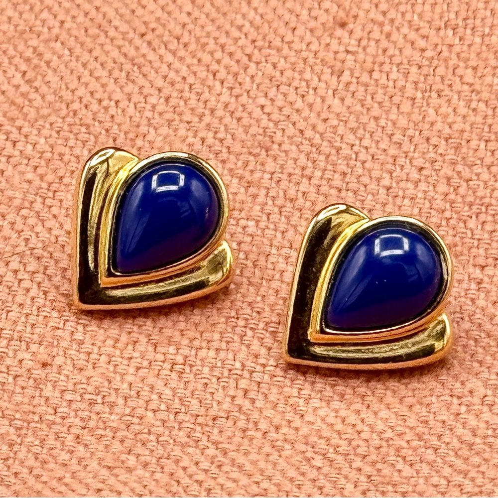 Vintage 80s Gold-toned and Blue Stone Earrings